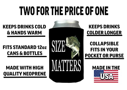 Funny Fishing Size Matters Joke Collapsible Beer Can Bottle Beverage Cooler Sleeves 2 Pack