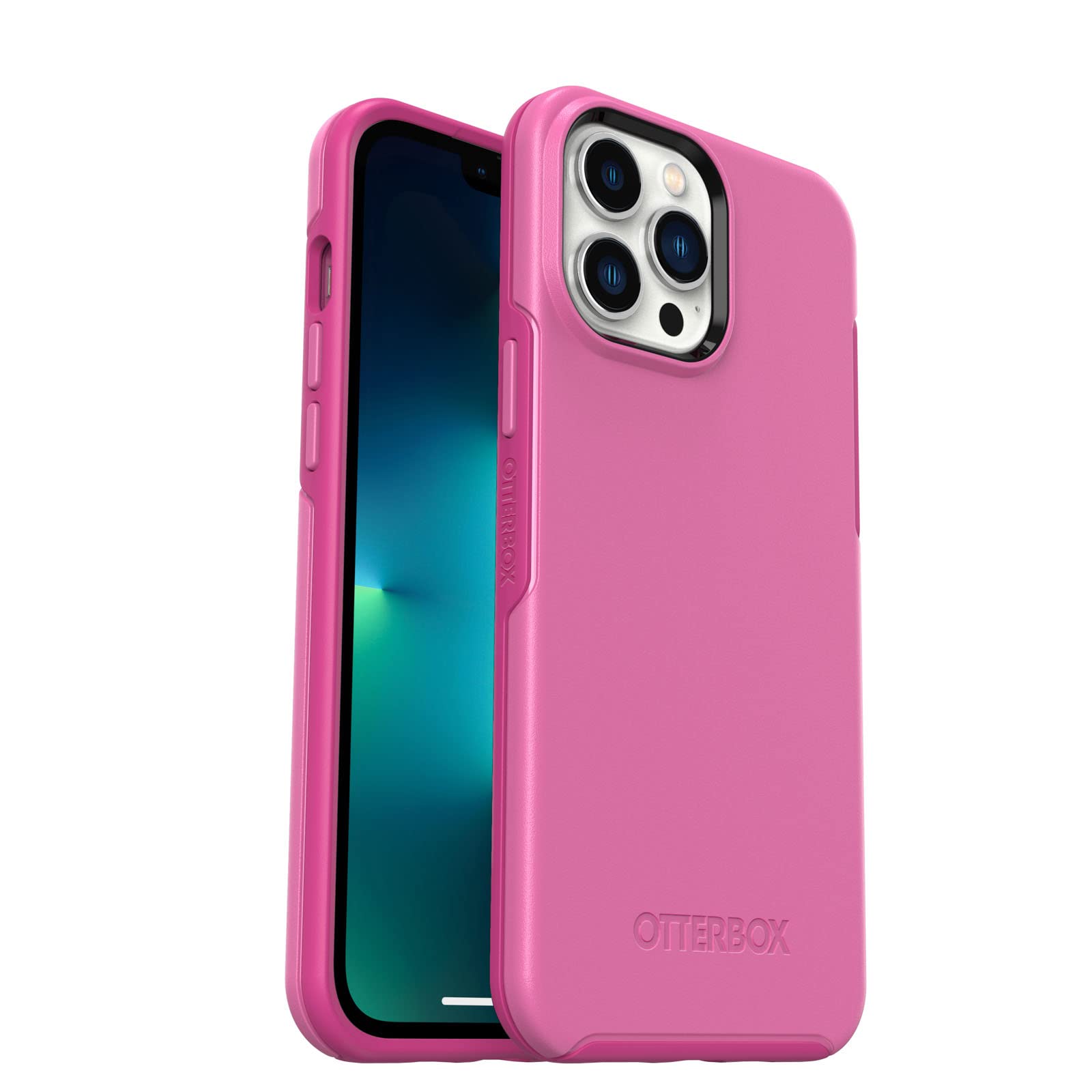 OtterBox iPhone 13 Pro Max and iPhone 12 Pro Max Symmetry Series+ Case - Strawberry Pink , ultra-sleek, snaps to MagSafe, raised edges protect camera & screen