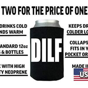 Funny DILF Collapsible Beer Can Bottle Beverage Cooler Sleeves 2 Pack