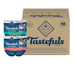 blue buffalo tastefuls savory singles adult cuts in gravy wet cat food variety pack, salmon and tuna entrée, 2.6-oz twin-pack tray 24 count(pack of 2)