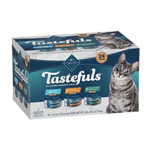 blue buffalo tastefuls natural pate wet cat food variety pack, chicken, turkey & chicken and ocean fish & tuna 5.5-oz cans (24 count - 8 of each)
