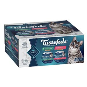 blue buffalo tastefuls spoonless singles adult pate wet cat food variety pack, whitefish & tuna and salmon entrée, 2.6-oz twin-pack tray (12 count - 6 of each flavor)