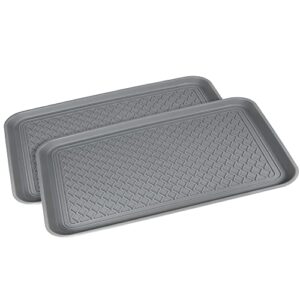 boot tray - set of 2 gray waterproof plastic shoe tray for indoor and outdoor, multi-purpose tray for boots, shoes, pets, garden 24" x 15.8" x 1.2" (cool gray)