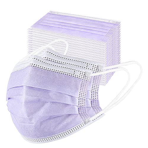 akgk Disposable Face Masks 100Pcs, 3 Layer Protective Face Mask Purple Face Masks