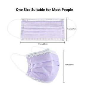 akgk Disposable Face Masks 100Pcs, 3 Layer Protective Face Mask Purple Face Masks