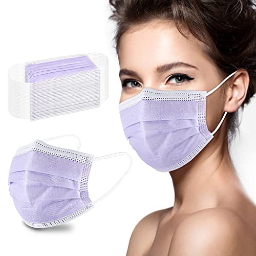 akgk Disposable Face Masks 100Pcs, 3 Layer Protective Face Mask Purple Face Masks