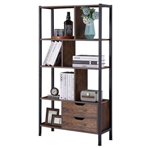 naiyufa bookcase, 4-tier bookshelf with 2 drawers,book shelves display shelf for living room, bedroom, home office