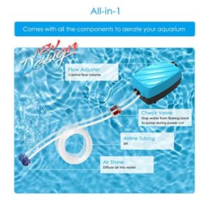 Aquarium Air Pump - Kulife Adjustable Fish Tank Aerator Bubbler Oxygen Pump Bubble Maker Water Aerator Quiet Hydroponic Air Pump Kit 40-120 Gallon