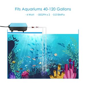 Aquarium Air Pump - Kulife Adjustable Fish Tank Aerator Bubbler Oxygen Pump Bubble Maker Water Aerator Quiet Hydroponic Air Pump Kit 40-120 Gallon