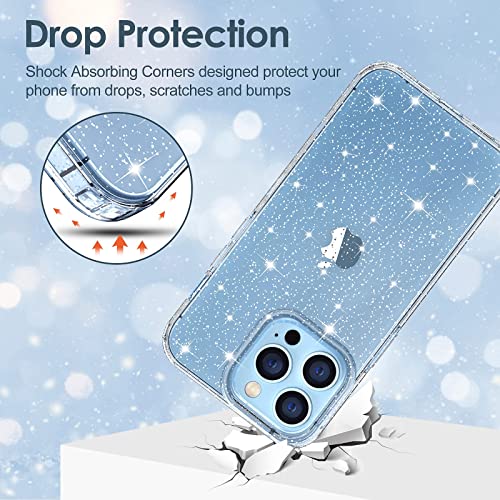 Hython Case for iPhone 13 Pro Max Case Glitter, Cute Sparkly Clear Glitter Shiny Bling Sparkle Cover, Anti-Scratch Hard PC Slim Fit Shockproof Protective Phone Cases for Women Girls, Clear Glitter