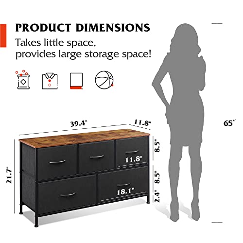 WLIVE 1-Drawer Nightstand, 5-Drawer Dresser Set, Fabric Storage Tower for Bedroom, Hallway, Nursery, Closets, Tall Chest Organizer Unit with Textured Print Fabric Bins, Steel Frame, Wood Top