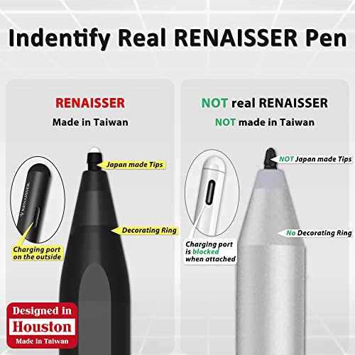 RENAISSER Stylus Pen for Surface, First Soft Tail & Barrel Dual Eraser, USB-C Charging, Made in Taiwan, 4096 Pressure Sensitivity, Compatible with Surface Pro 8/7/Laptop Studio/Go 3/Duo 2, Raphael 530