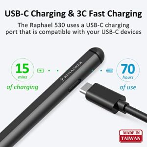 RENAISSER Stylus Pen for Surface, First Soft Tail & Barrel Dual Eraser, USB-C Charging, Made in Taiwan, 4096 Pressure Sensitivity, Compatible with Surface Pro 8/7/Laptop Studio/Go 3/Duo 2, Raphael 530