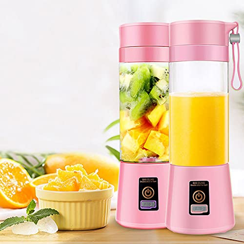 Portable Blender, Smoothie Juicer Cup, Mini Blender for Baby Food Mixing Machine with Updated 6 Blades, Secure Switch Electric Fruit Mixer USB Rechargeable Travel Handheld Fruit Juicer (Pink)