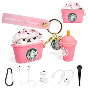 cute airpods 3rd generation case, 3d cartoon pink drink cup cover for airpod 3 case, 7in1 accessories kawaii pendant with anti-lost keychain airpod 3rd generation case for girl women -suihuoji