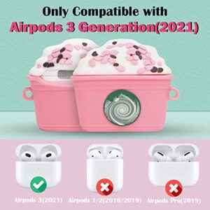 Cute Airpods 3rd Generation Case, 3D Cartoon Pink Drink Cup Cover for Airpod 3 Case, 7in1 Accessories Kawaii Pendant with Anti-Lost Keychain Airpod 3rd Generation Case for Girl Women -SUIHUOJI