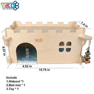 Castle Chinchilla House - Small Animal Hideout for Chinchilla Guinea Pig Hedgehog, or Rat - Ventilated Wooden Guinea Pig Hut Habitat with Multiple Doors (Large)