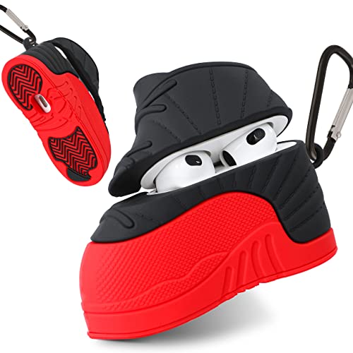 Oqplog for AirPod 3 3rd Generation Case Luxury for Air Pods 3 (2021) Cases Cover Hypebeast Funny Design Fun 3D Cute Trendy Unique Fancy Fashion Soft Silicone for Men Boys Girls Teen (Red Black Shoes)