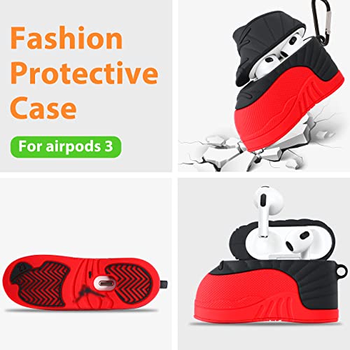 Oqplog for AirPod 3 3rd Generation Case Luxury for Air Pods 3 (2021) Cases Cover Hypebeast Funny Design Fun 3D Cute Trendy Unique Fancy Fashion Soft Silicone for Men Boys Girls Teen (Red Black Shoes)