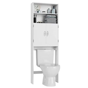 HOSTACK Over The Toilet Storage, Double Door Bathroom Organizer Toilet Cabinet, Freestanding Above Toilet Rack with Open Shelves and Adjustable Bottom Bar, 76.8 in H, White