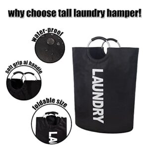 Twira 160L XX-Large Laundry Baskets, Laundry Hamper Stands Up Well, Laundry Bag with Padded Handles, Waterproof Laundry Basket Collapsible, Clothes Hamper for Bathroom, Laundry, College (Black)