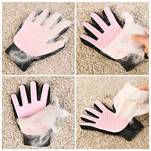 miaow Pet Grooming Glove,Five Fingers with 259 Silicone Needles,Effective in Removing Pet Floating Hair, Glove Size fits All,Double-Side Pet Grooming Design, can be Worn on Both Hands-1 Piece,Pink.