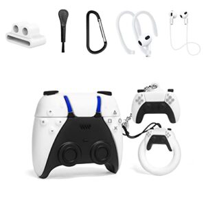 alquar game controller case for airpods 3rd -2021, unique ps5 fashion cool shockproof silicone accessories protective skin cover teens girls boys with keychain/lanyard/ear hooks (narf5_00549)