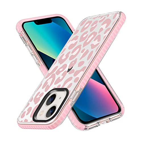 ZIYE Clear Case for iPhone 13 Cover Pink Leopard Design Shockproof Soft TPU Bumper Protective Phone Case for Women Girls Girly Pink Case for iPhone 13 6.1 inch