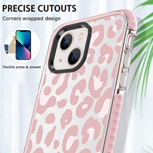 ZIYE Clear Case for iPhone 13 Cover Pink Leopard Design Shockproof Soft TPU Bumper Protective Phone Case for Women Girls Girly Pink Case for iPhone 13 6.1 inch