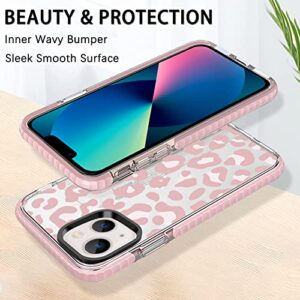 ZIYE Clear Case for iPhone 13 Cover Pink Leopard Design Shockproof Soft TPU Bumper Protective Phone Case for Women Girls Girly Pink Case for iPhone 13 6.1 inch