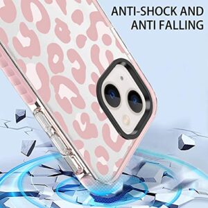 ZIYE Clear Case for iPhone 13 Cover Pink Leopard Design Shockproof Soft TPU Bumper Protective Phone Case for Women Girls Girly Pink Case for iPhone 13 6.1 inch