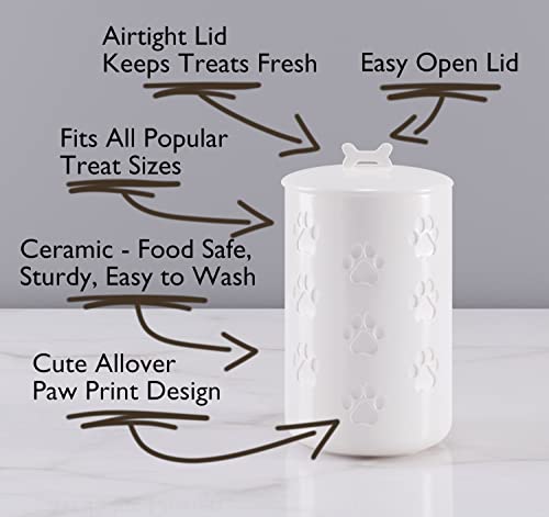 Dog Treat Container Airtight - 5" Round x 9" Tall Ceramic Dog Treat Jar with Lid - White Dog Treat Canister - Large Dog Cookie Jar for Dogs - Pet Treat Container Airtight - Dog Treat Jars for Pets