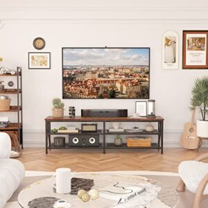 Furologee TV Stand for 65 70 inch TV, Long 63" TV Media Console Table, Industrial Entertainment Center with 3-Tier Storage Shelves for Living Room, Bedroom, Rustic Brown