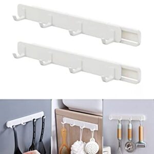 Oraony Ugrade Adhesive Kitchen Utensil Sliding Rack, Wall Mounted Rack Hook Hanger Saving Space No Drilling for Kitchen Refrigerator Door Washer Microwave Bathroom Bedroom (2Pcs)