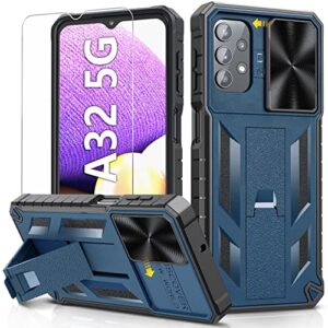 case for samsung galaxy a32 5g: military-grade drop proof protection rugged protective shockproof tpu textured bumper armor design a32 5g phone cover with built in kickstand & slide (blue)