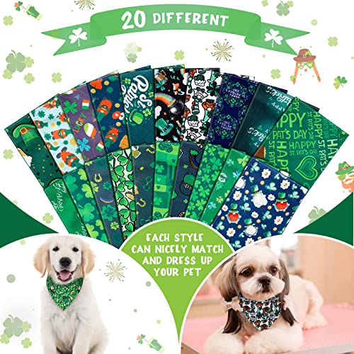 20 Pack St. Patrick's Day Dog Bandana Scarf Accessories Easter Spring Summer Holiday Dog Bandana Pet Triangle Scarf Soft Bib for Small Medium Large Girl Boy Dogs Pet Cat (Shamrock Patterns)