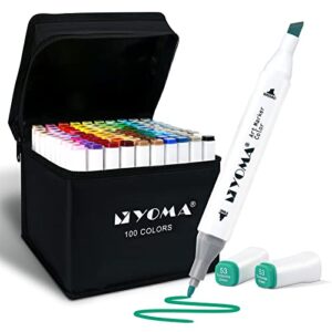 y yoma 100 colors alcohol markers dual tip markers art markers set, unique colors (1 marker case) alcohol-based ink, fine & chisel, white penholder