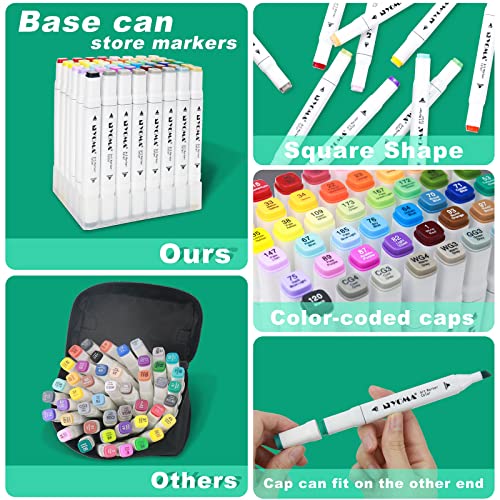 Y YOMA 100 Colors Alcohol Markers Dual Tip Markers Art Markers Set, Unique Colors (1 Marker Case) Alcohol-based Ink, Fine & Chisel, White Penholder