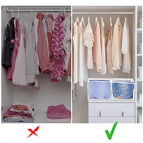 WXJ13 3 PCS Wardrobe Clothes Organizer Jeans Compartment Storage Box 7 Grids Folding Clothes Drawer Mesh Separation Organizer Washable Storage Containers Bedroom Closet for T-shirt Jeans, White