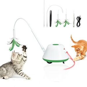 lifefav cat toys, interactive cat toy with laser pointer - automatic cat wand toy with feather, smart obstacle avoidance, movable rechargeable cat exercise toys for indoor cats kitten
