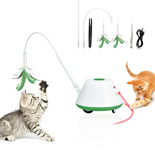 lifefav Cat Toys, Interactive Cat Toy with Laser Pointer - Automatic Cat Wand Toy with Feather, Smart Obstacle Avoidance, Movable Rechargeable Cat Exercise Toys for Indoor Cats Kitten