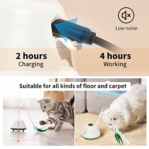 lifefav Cat Toys, Interactive Cat Toy with Laser Pointer - Automatic Cat Wand Toy with Feather, Smart Obstacle Avoidance, Movable Rechargeable Cat Exercise Toys for Indoor Cats Kitten