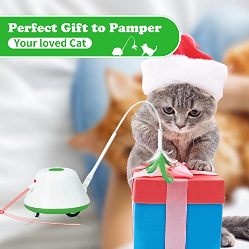 lifefav Cat Toys, Interactive Cat Toy with Laser Pointer - Automatic Cat Wand Toy with Feather, Smart Obstacle Avoidance, Movable Rechargeable Cat Exercise Toys for Indoor Cats Kitten