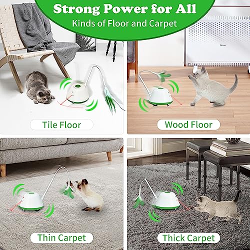 lifefav Cat Toys, Interactive Cat Toy with Laser Pointer - Automatic Cat Wand Toy with Feather, Smart Obstacle Avoidance, Movable Rechargeable Cat Exercise Toys for Indoor Cats Kitten