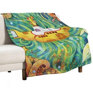 yellow submarine flannel warm throw blanket utra soft lightweight cozy decor for couch/bed/camping 50"x60"