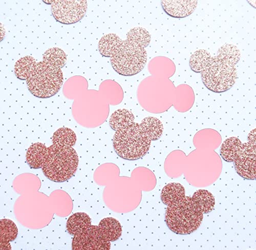 CHCN 100 pcs Minnie Mouse Confetti,Pink Rose Gold Minnie Mouse Confetti, Paper Confetti Sprinkles Table Scatters,First Birthday,Minnie Mouse Party Decor,for Minnie Baby Shower Birthday Party Decor