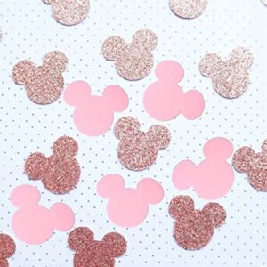 CHCN 100 pcs Minnie Mouse Confetti,Pink Rose Gold Minnie Mouse Confetti, Paper Confetti Sprinkles Table Scatters,First Birthday,Minnie Mouse Party Decor,for Minnie Baby Shower Birthday Party Decor