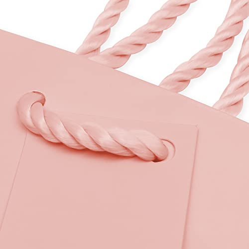 Pink Gift Bags - 12 Pack Mini Gift Bags with Handles, Extra Small Blush Paper Gift Wrap Totes for Bridal & Bachelorette Party Favors, Wedding Gifts, Girls Birthday Goodie Treat Bags, Bulk - 4x2.75x4.5