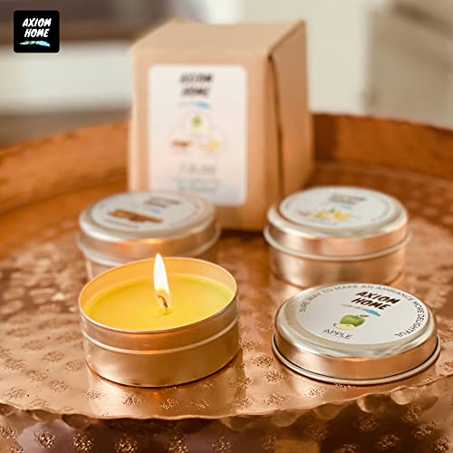 Axiom Pack of 3 Light Scented Tin Candles 12 Hours Long Lasting Combo Apple, Cinnamon, Vanilla Smokeless Stress Relief & Aromatherapy Natural Candle Gift for Mothers Day & Valentine's Day