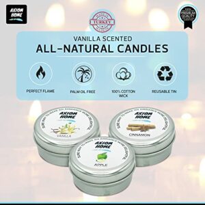 Axiom Pack of 3 Light Scented Tin Candles 12 Hours Long Lasting Combo Apple, Cinnamon, Vanilla Smokeless Stress Relief & Aromatherapy Natural Candle Gift for Mothers Day & Valentine's Day